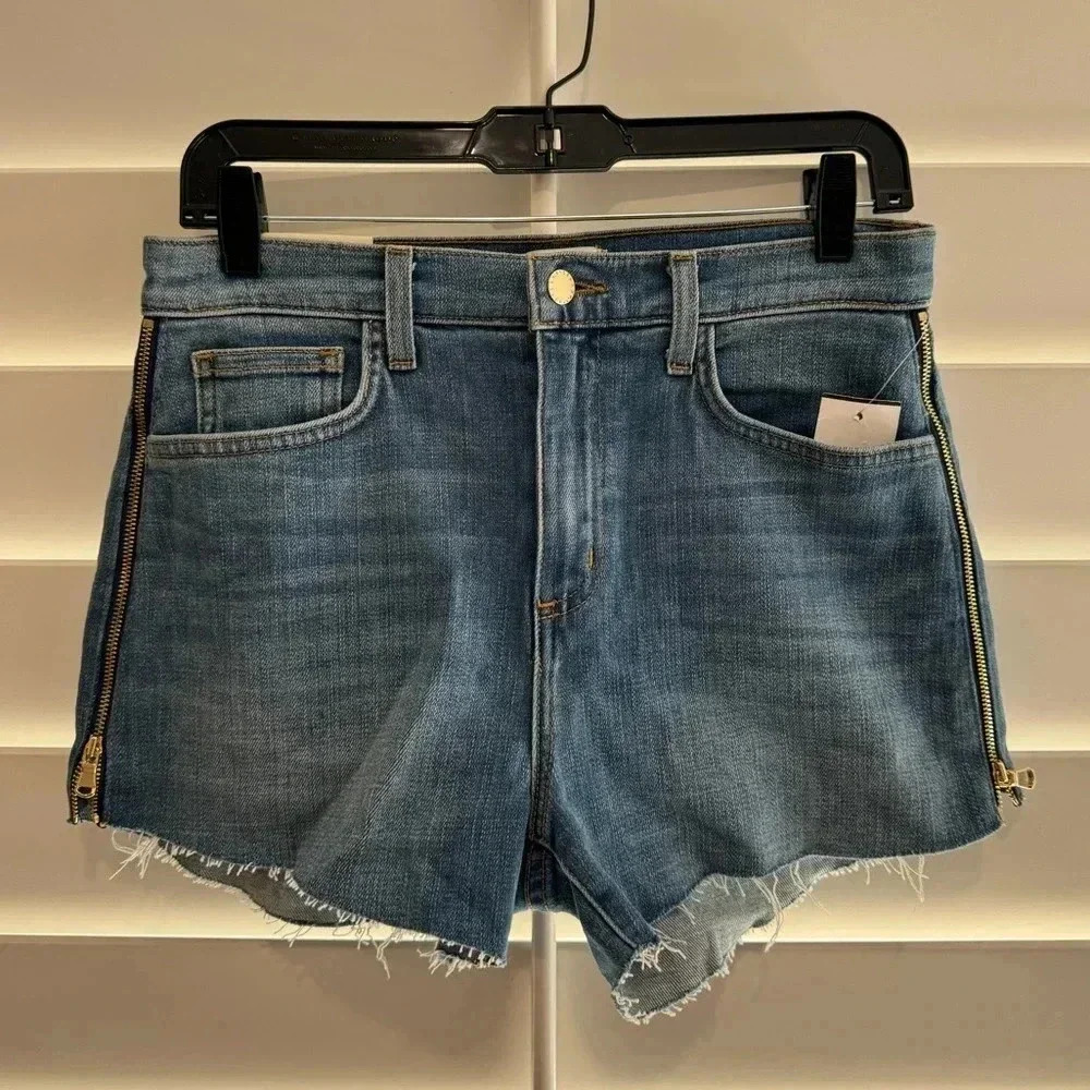 L’AGENCE NWT High Rise Side Zip Ryland Denim Shorts Cut Off Sydney 27 Stretch - Picture 4 of 8